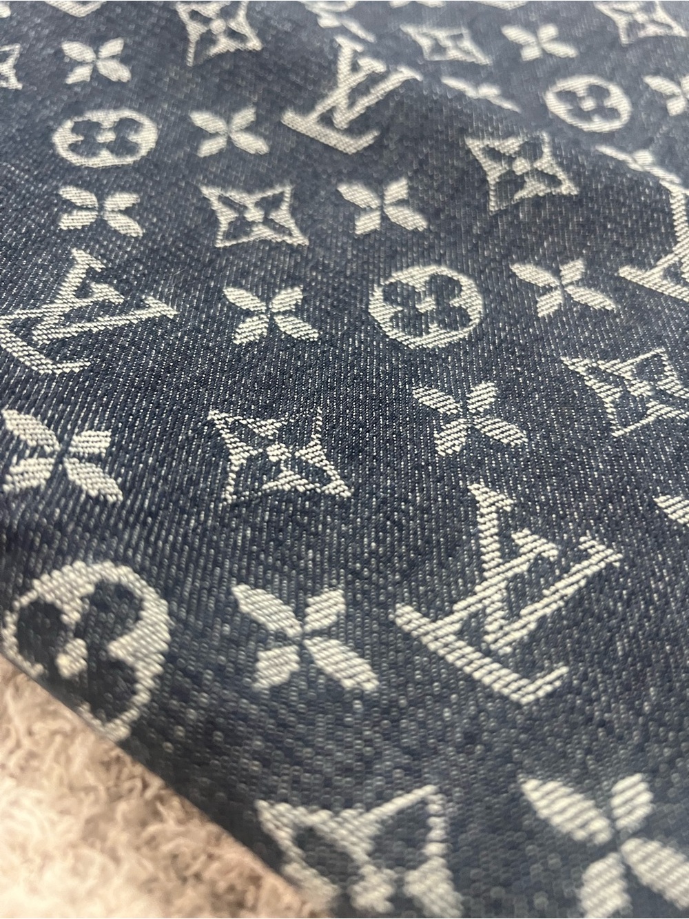 *Up cycled crossbody bag/Louis Vuitton Denim Monogram Fabric w/ Patterned Strap - Picture 3 of 8